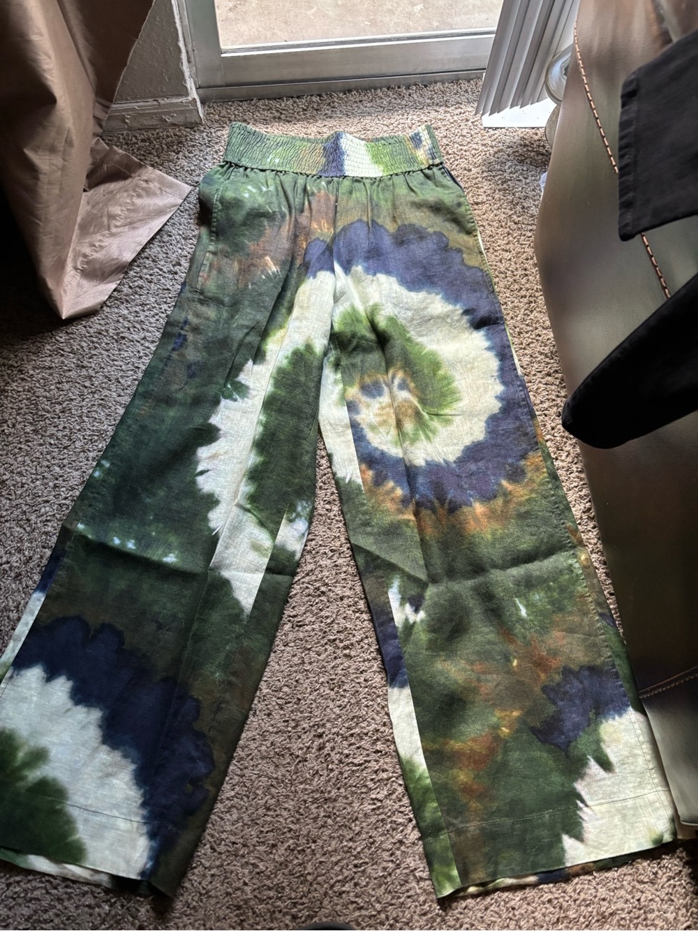 Women's Wide-Leg Tie-Dye Pants in Green & Blue